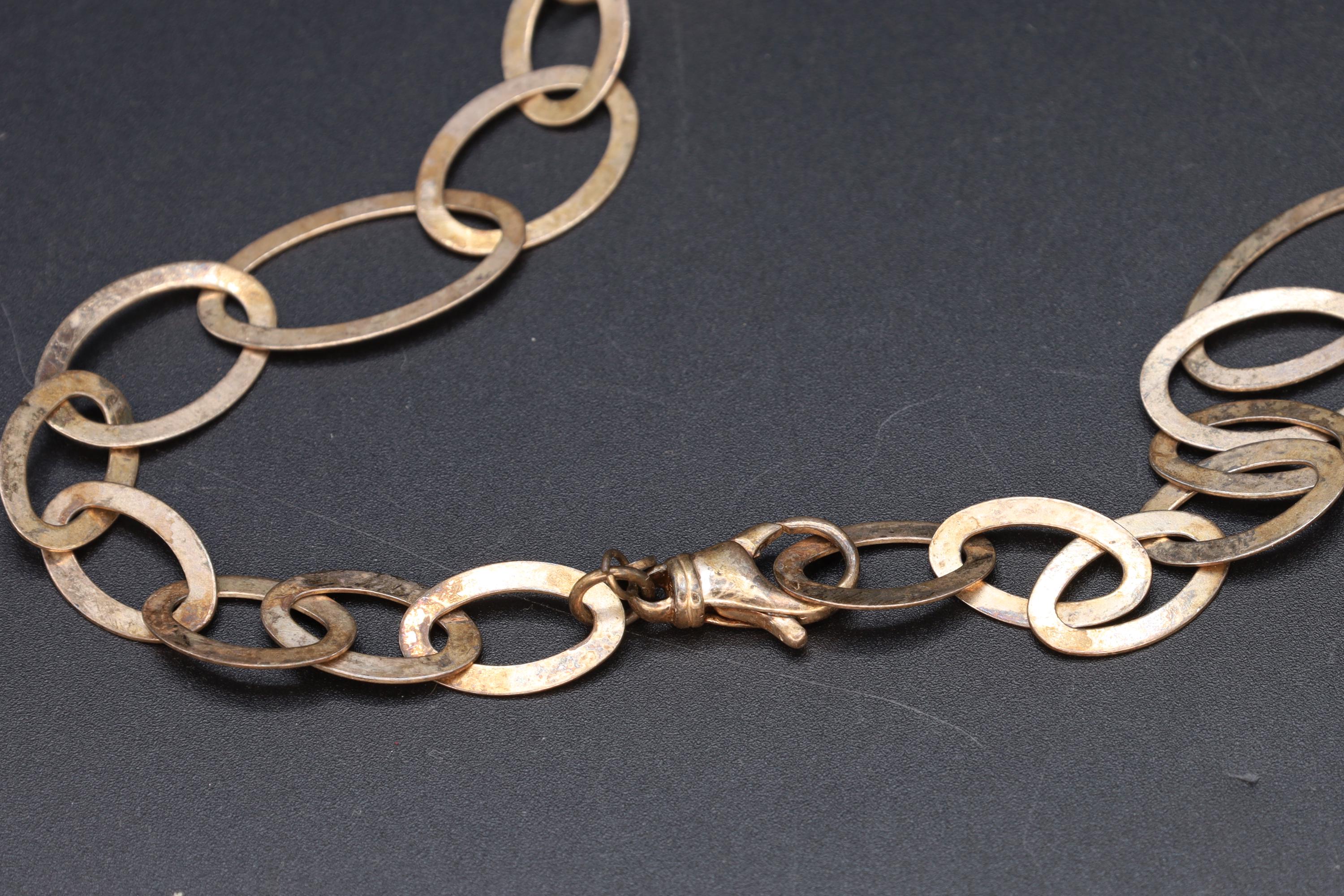 Rare Milor Italy Jewelry, A 950 Sterling Silver Flat Link Chain, XL Large 33 inches Length, Retro Vintage 1990s Fashion Accessories