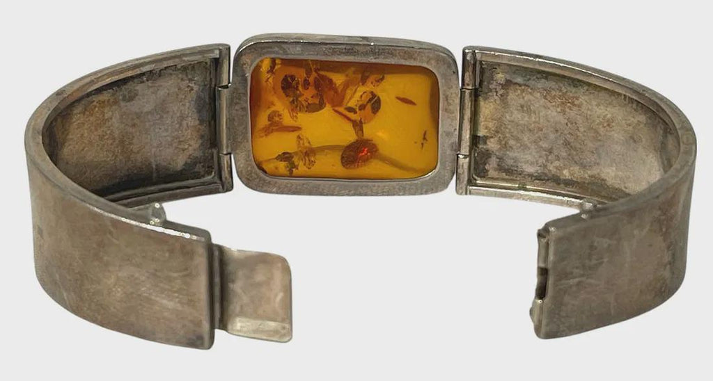 Vintage Amber Resin Hinged Bangle Bracelet, Not Signed, Not Hallmarked. Geometric Modernist Jewelry Design