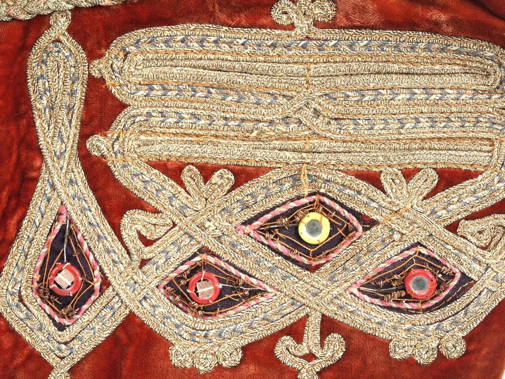 Traditional Central Asia Yelek Vest For Child, Scarlet Velvet, Silk And Embroidery, Around 1940s Ethnic Textiles USSR