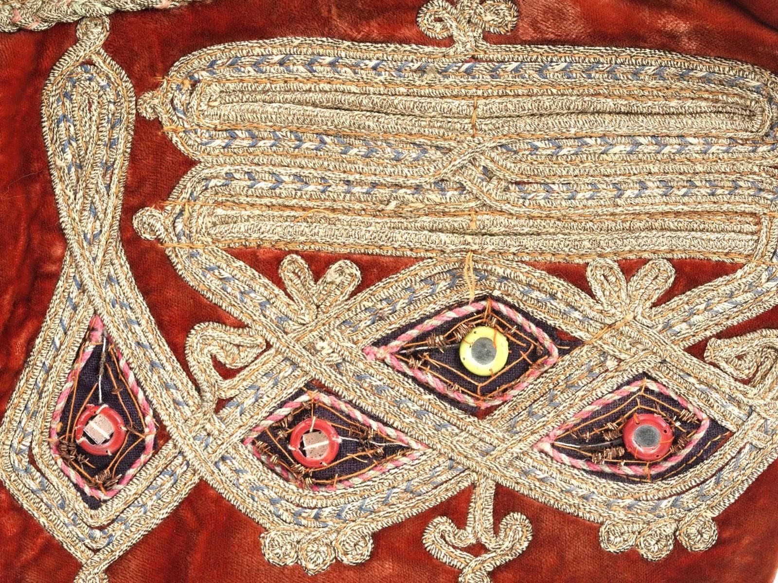 Traditional Central Asia Yelek Vest For Child, Scarlet Velvet, Silk And Embroidery, Around 1940s Ethnic Textiles USSR
