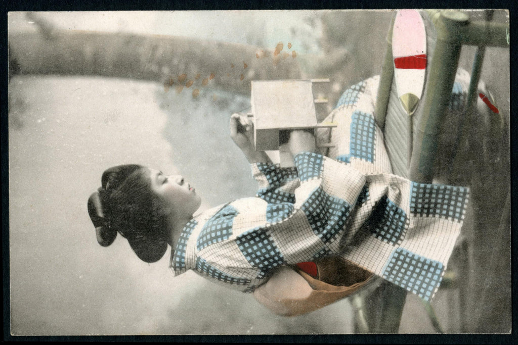 Uncirculated Postcard From Japan, Early 20th Century Hand Colored Postal Memorabilia, The Musical Cricket Box, Late Meiji