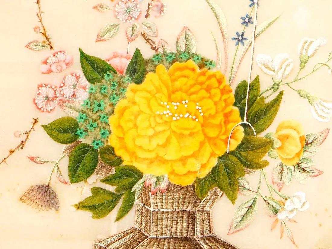 Antique 19th Century Imperial China Qing Dynasty Artwork, Chrysanthemum Flowers, Painting In Rice Paper, Oriental Art Collectibles