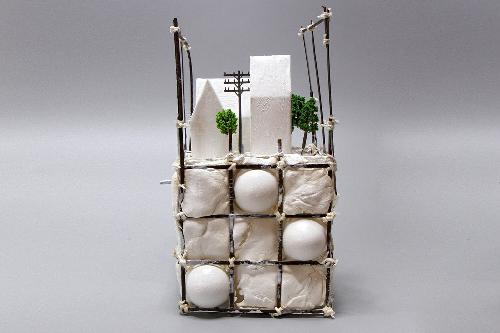 Small Landscape in the Anthropocene, Architecture Model, Ecology Propaganda, Recycled Trash Art, Figurine Sculpture, Mixed Media Assemblage