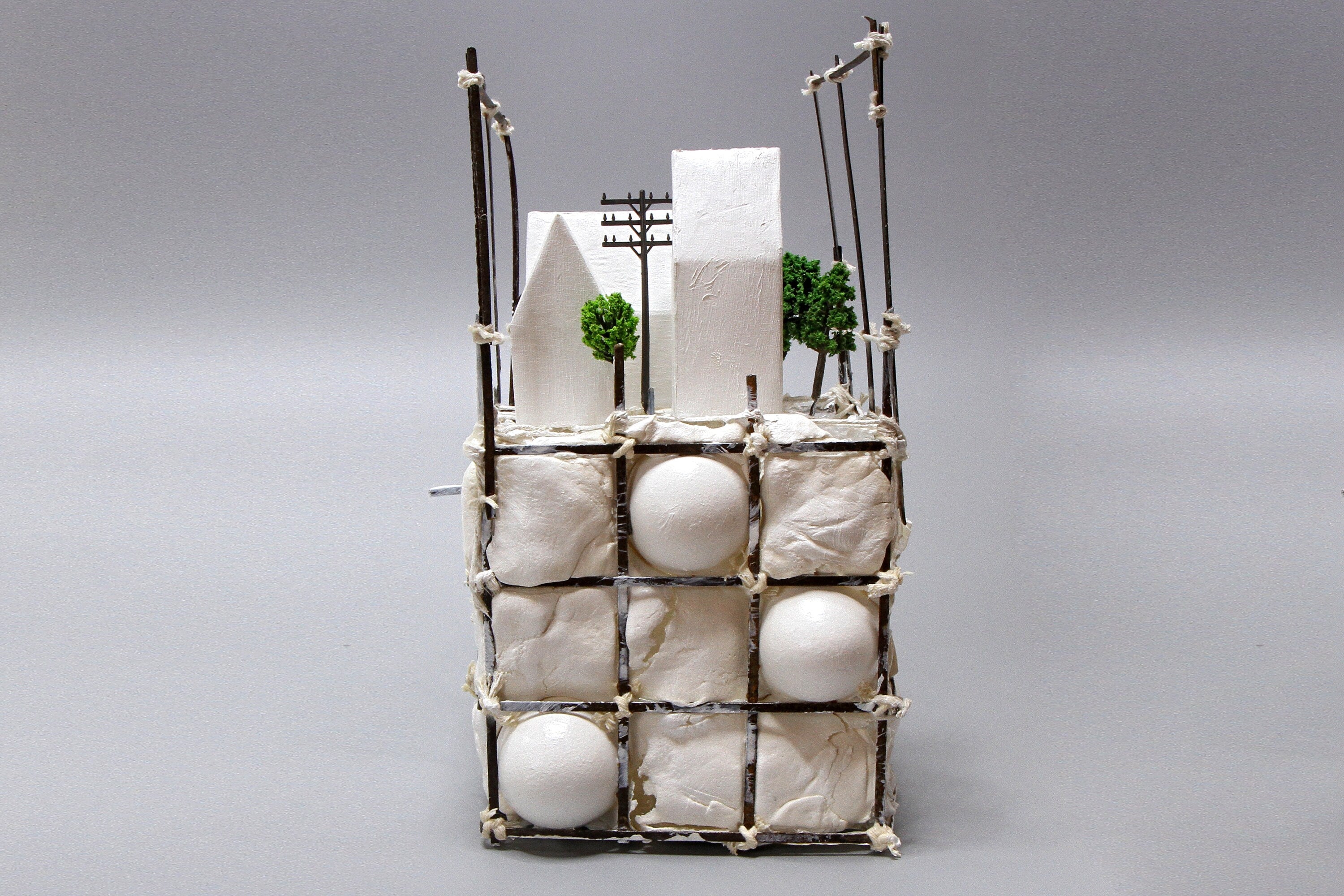 Small Landscape in the Anthropocene, Architecture Model, Ecology Propaganda, Recycled Trash Art, Figurine Sculpture, Mixed Media Assemblage