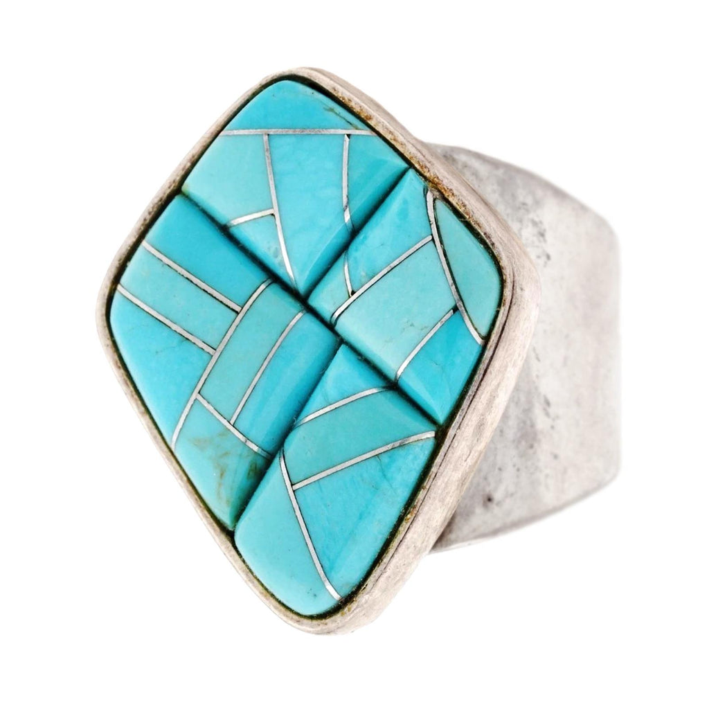 Blue Turquoise Mosaic And 925 Silver Statement Ring By Desert Rose, Design Of Jay King, Southwestern Americana Fashion Accessories, Cowgirl