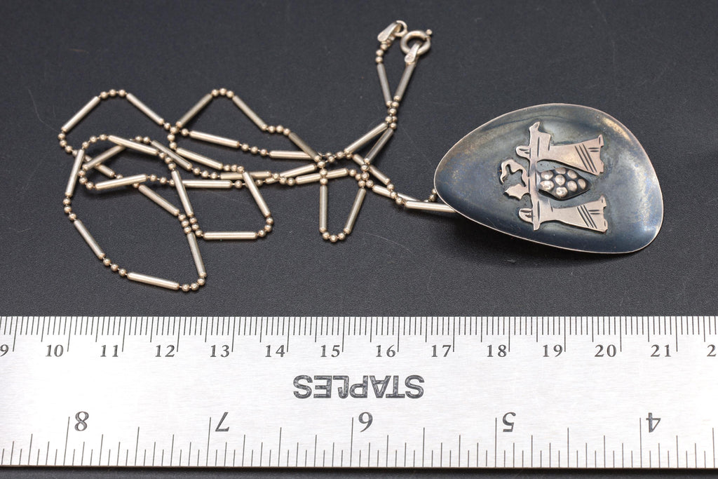 Joshua And Caleb Carrying Giant Grapes, Numbers 13, Judaica Modernist Pendant Necklace, Israel 925 Sterling Silver Ball Bar Chain