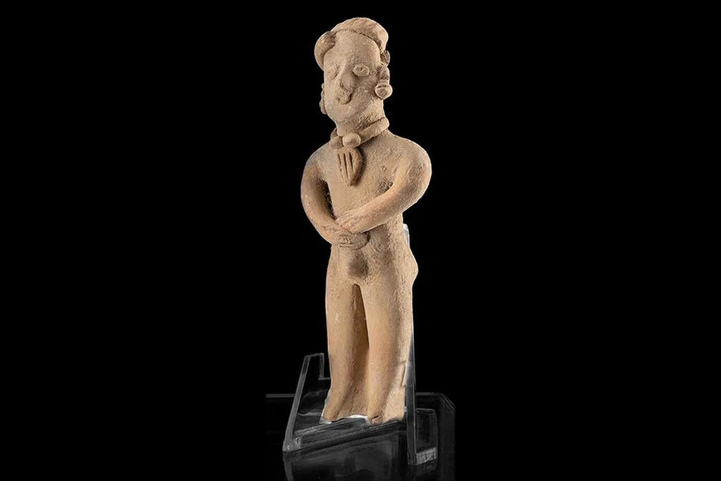 Ancient Pre-Columbian Colima Pottery Standing Male Figure, Full Body Idol Dated Between 200 BCE To 250 AD, Western Mexico, Mesoamerica Art