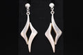 Modernist Abstract Dangle Earrings With A Wavy Flame Design, Vintage 925 Sterling Silver Handmade Artisan Jewelry