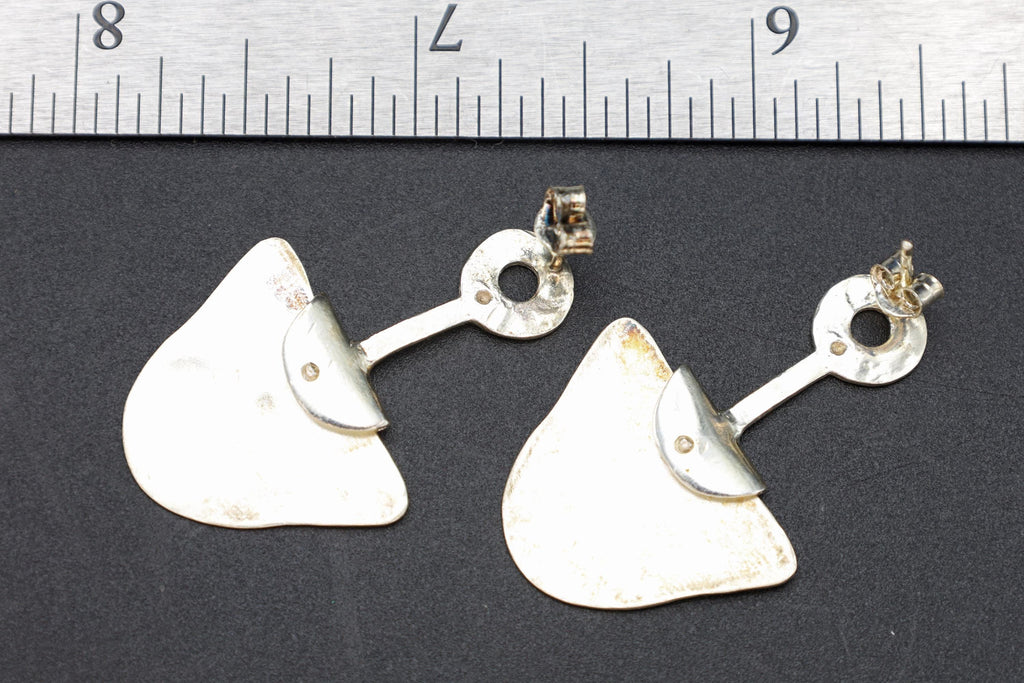 Modernist Abstract Dangle Earrings With An Organic Shape Design, 925 Sterling Silver Handmade Artisan Jewelry