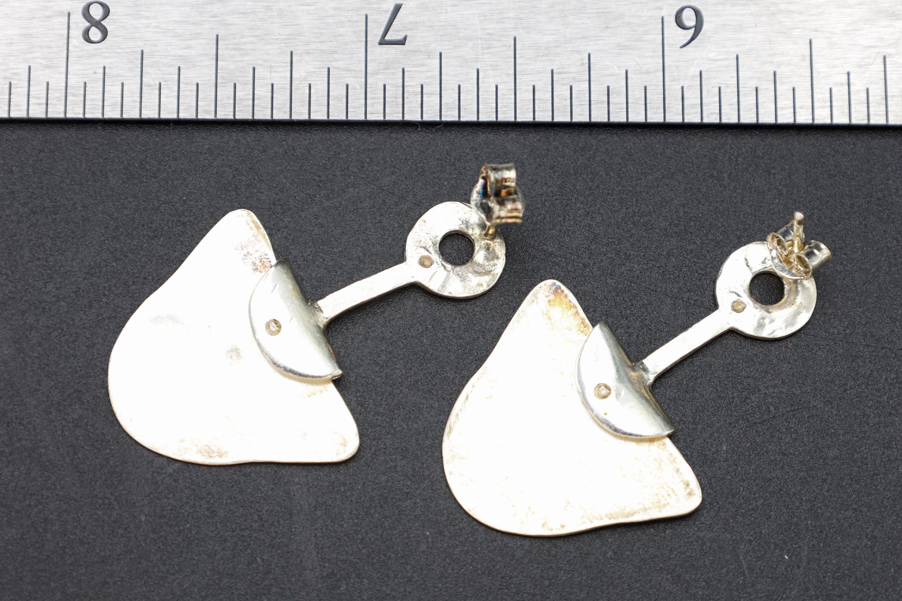 Modernist Abstract Dangle Earrings With An Organic Shape Design, 925 Sterling Silver Handmade Artisan Jewelry