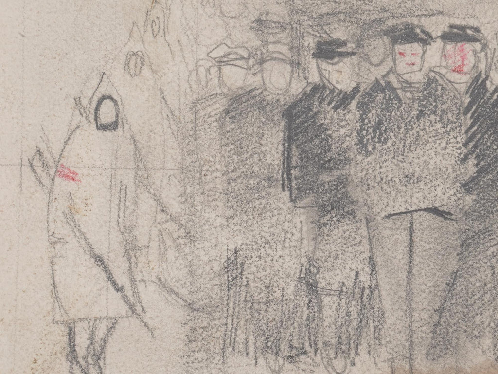 Konstin Vialov, Vintage 1930s Russia, Soviet Union Art, Handmade Sketch Pencil Painting On Thick Paper, Military Warships, Signed On Verso