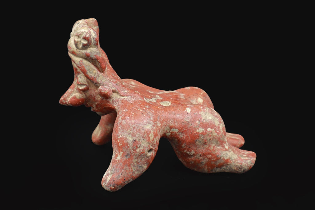 Ancient Pre Columbian Nayarit Pottery Female Crawling Child Figure, Chinesco Type 300 BCE to 300 AD, West Mexico, Mesoamerican Burial Art
