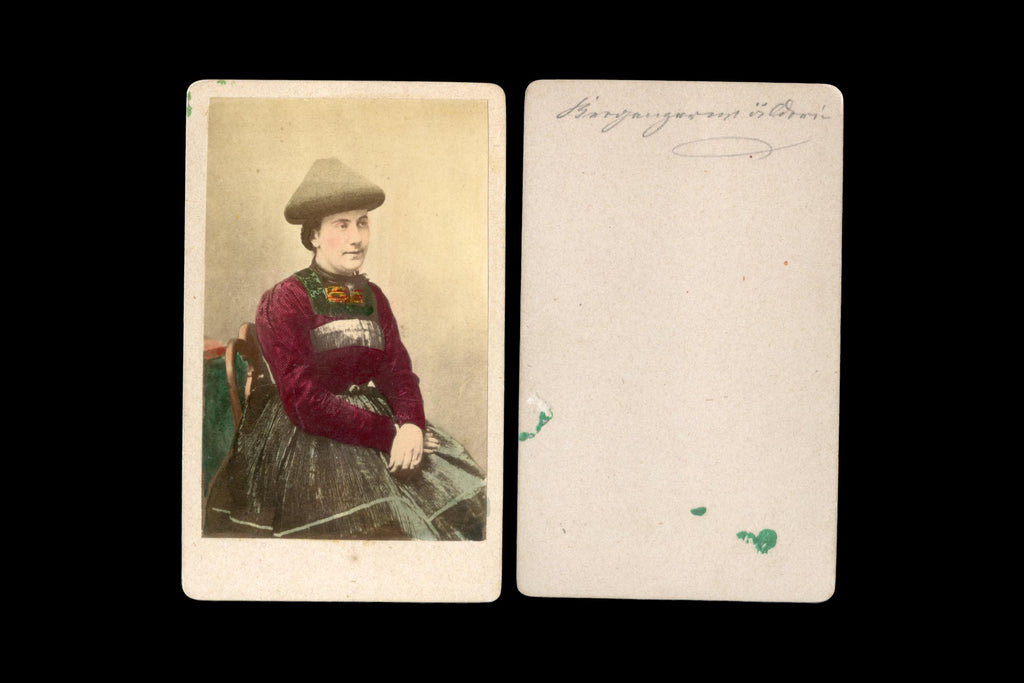 Antique 1870s Carte De Visite With A Bregenzerwald Verein Female Farmer, Alps Mountains, Austrian Hungary Empire, CVD By Albert Kretschmer