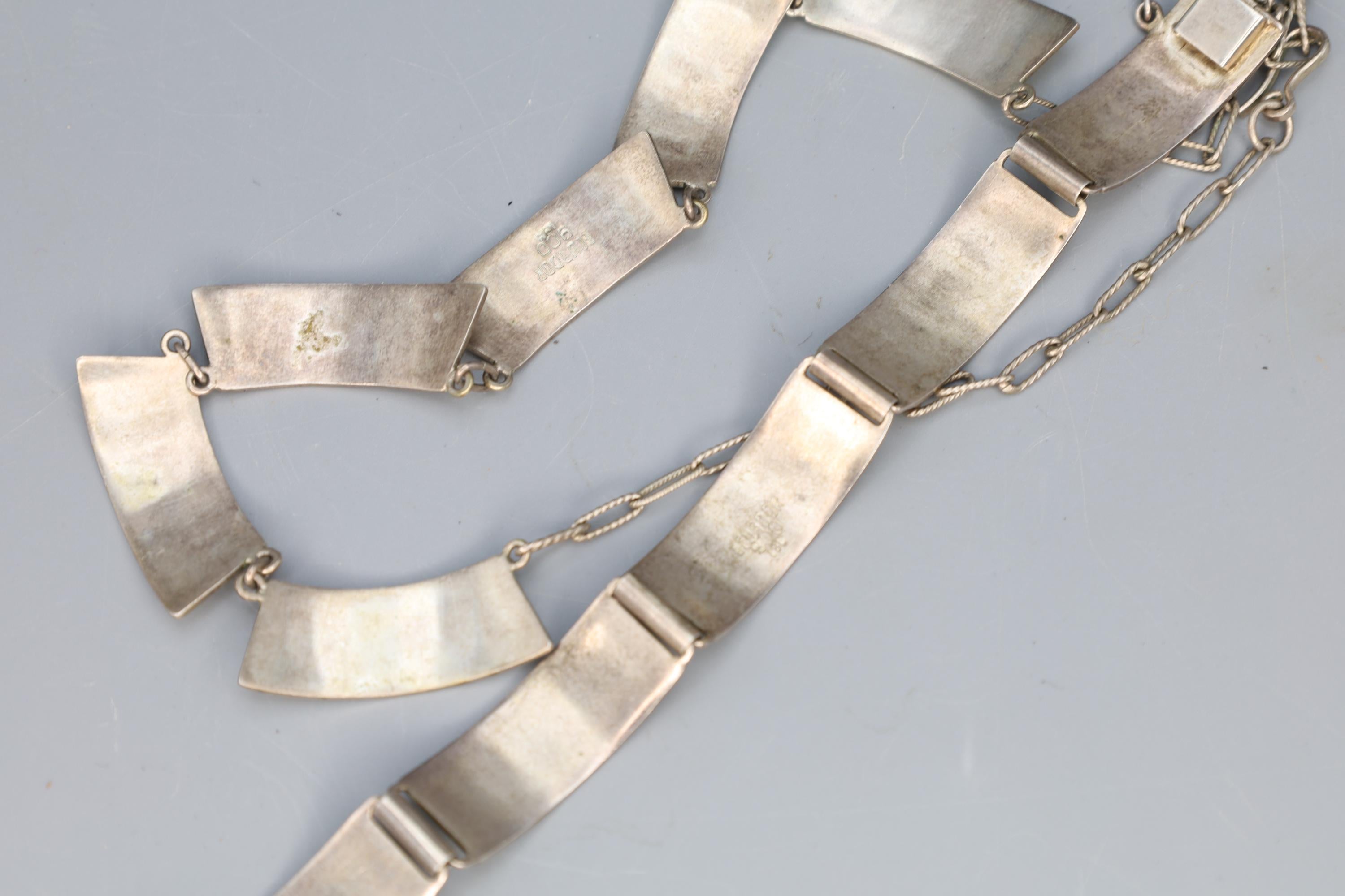 Vintage 1950s Jewelry Set, Inca Quechua 900 Silver And 18 karat Yellow Gold With Hallmarks, Necklace And Bracelet, Art Deco Fashion