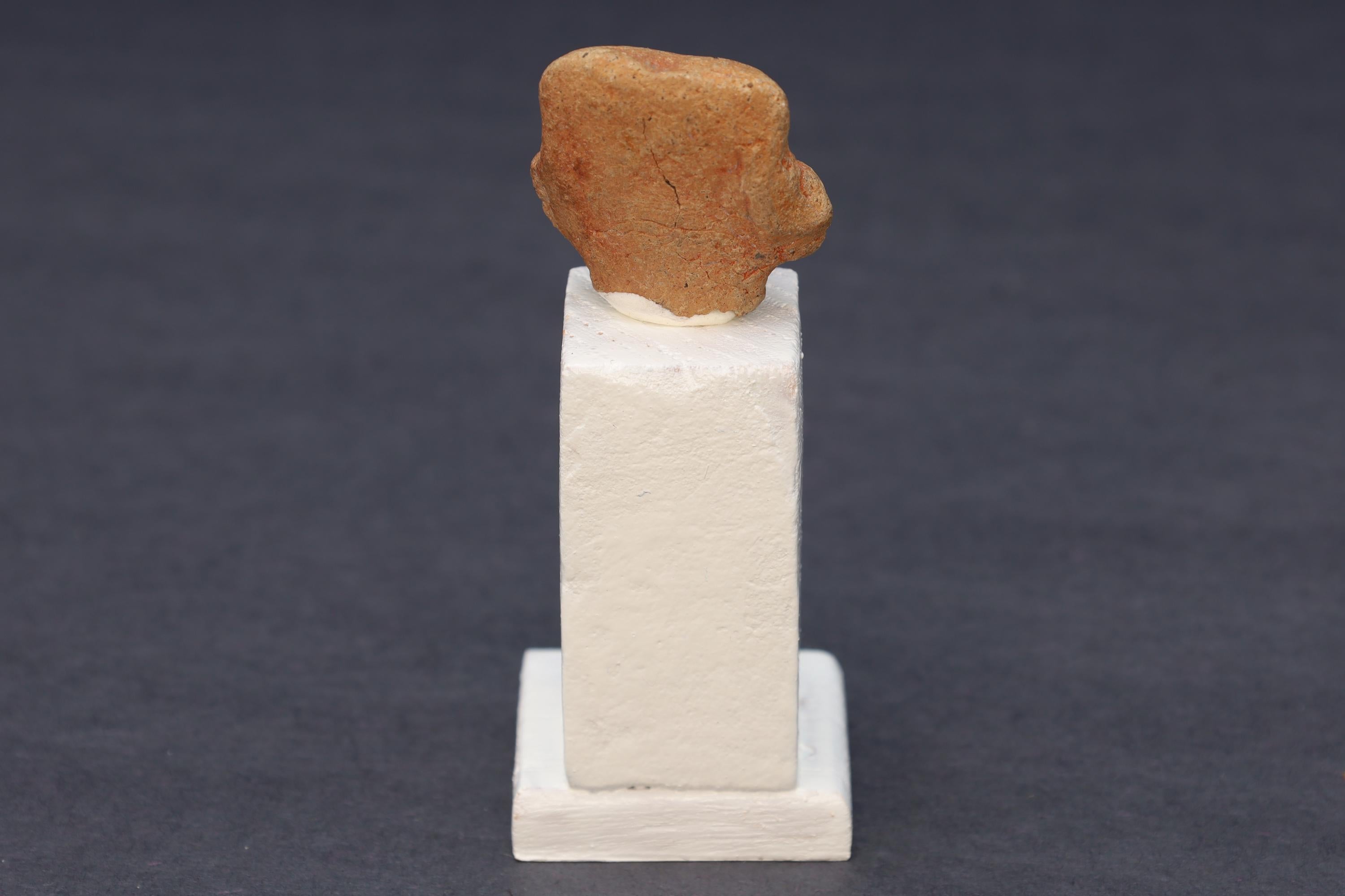 Maya Head Idol With Earrings, PreColumbian Ceramic Figurine, Mayan Campeche Classic Period Circa 950 AD, Prehispanic Mexico Antiquities Art