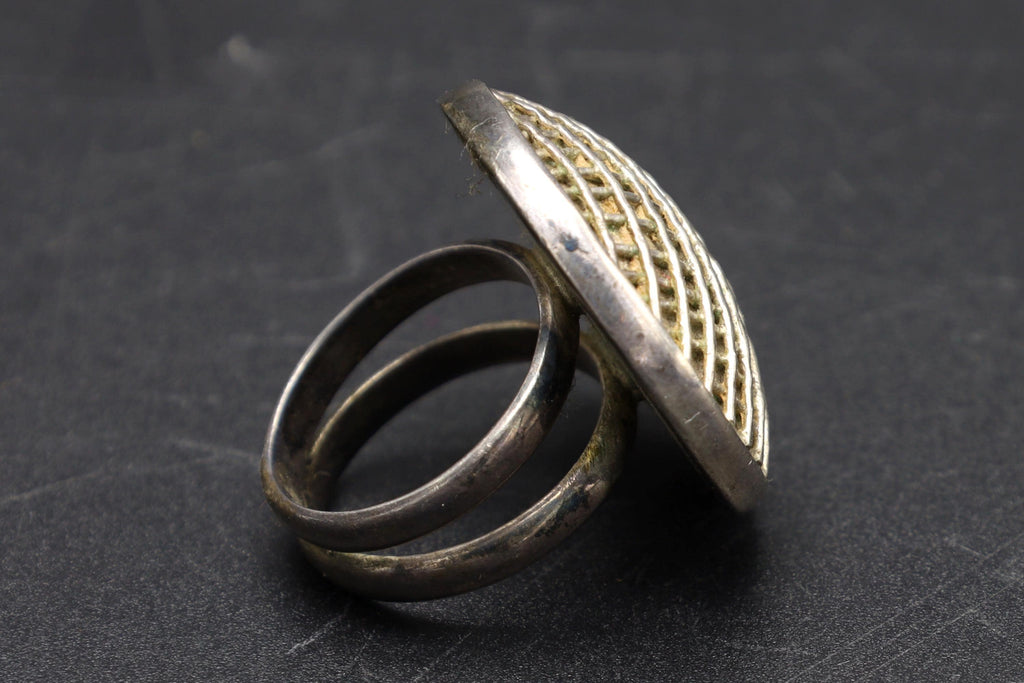 Modernist Ring Size 6 USA Charts, 950 Sterling Silver, Round Basket Texture, Bold Statement Ring, Retro Fashion Jewelry, Womens Accessories