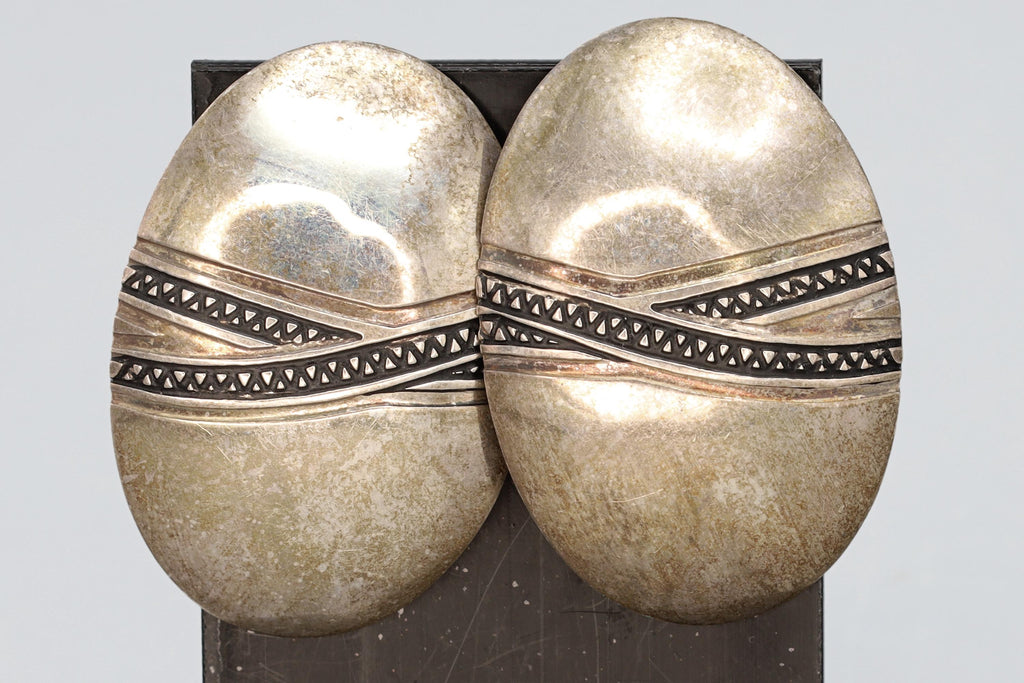 SyB Sandra Baker 1980s Large Stud Earrings, Navajo Ceramic Pot Shaped Studs, Southwestern Americana Folk Jewelry