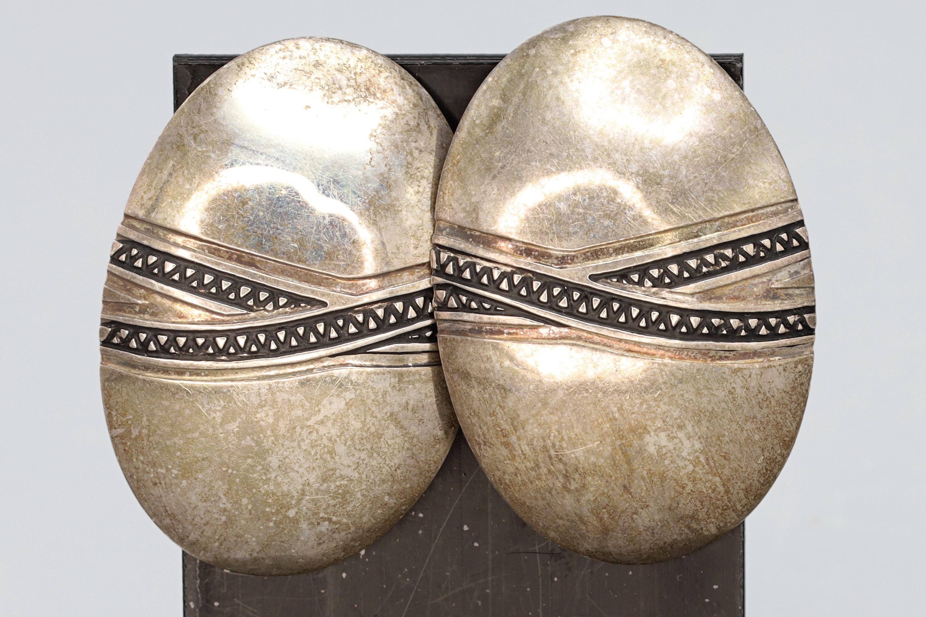 SyB Sandra Baker 1980s Large Stud Earrings, Navajo Ceramic Pot Shaped Studs, Southwestern Americana Folk Jewelry