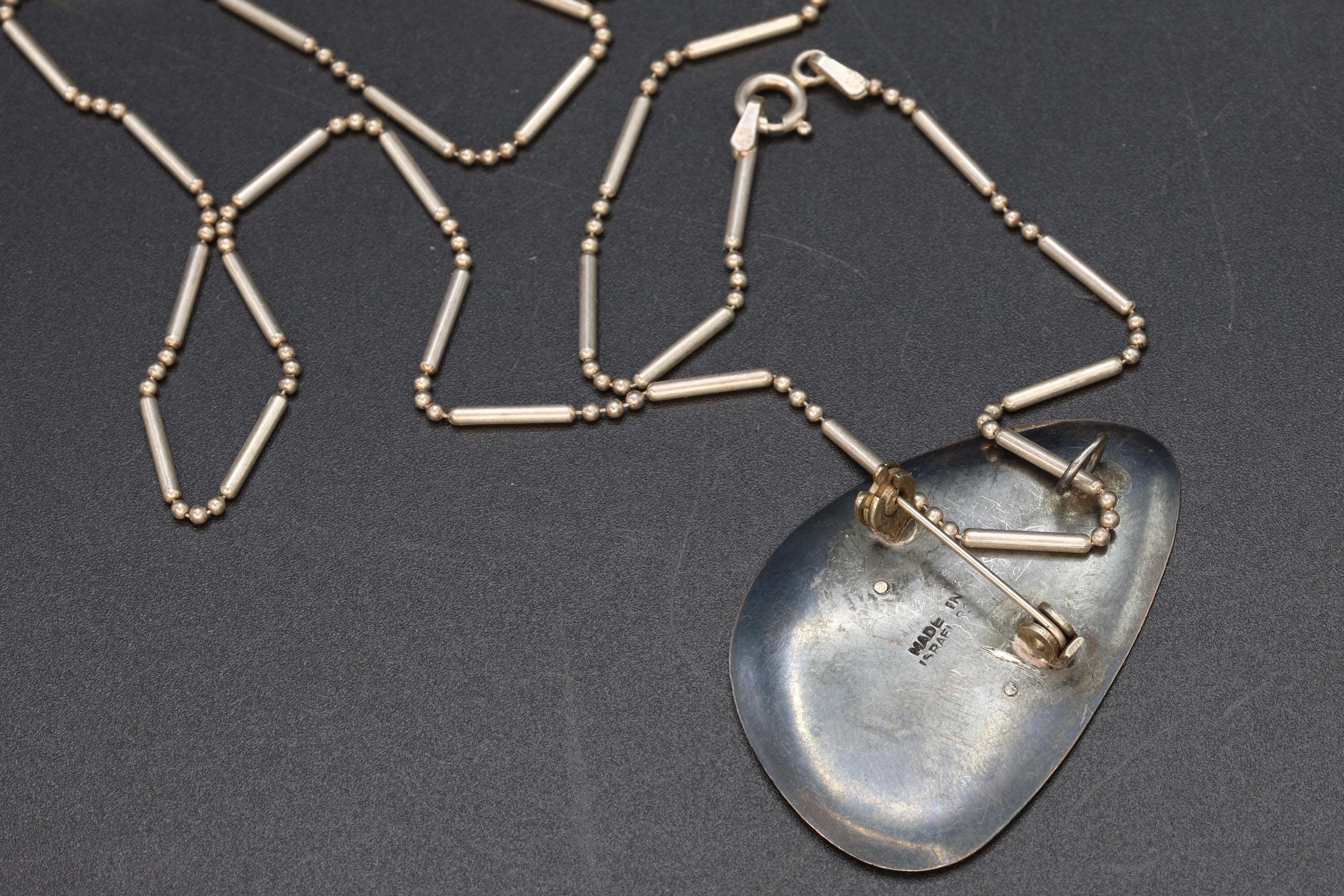 Joshua And Caleb Carrying Giant Grapes, Numbers 13, Judaica Modernist Pendant Necklace, Israel 925 Sterling Silver Ball Bar Chain