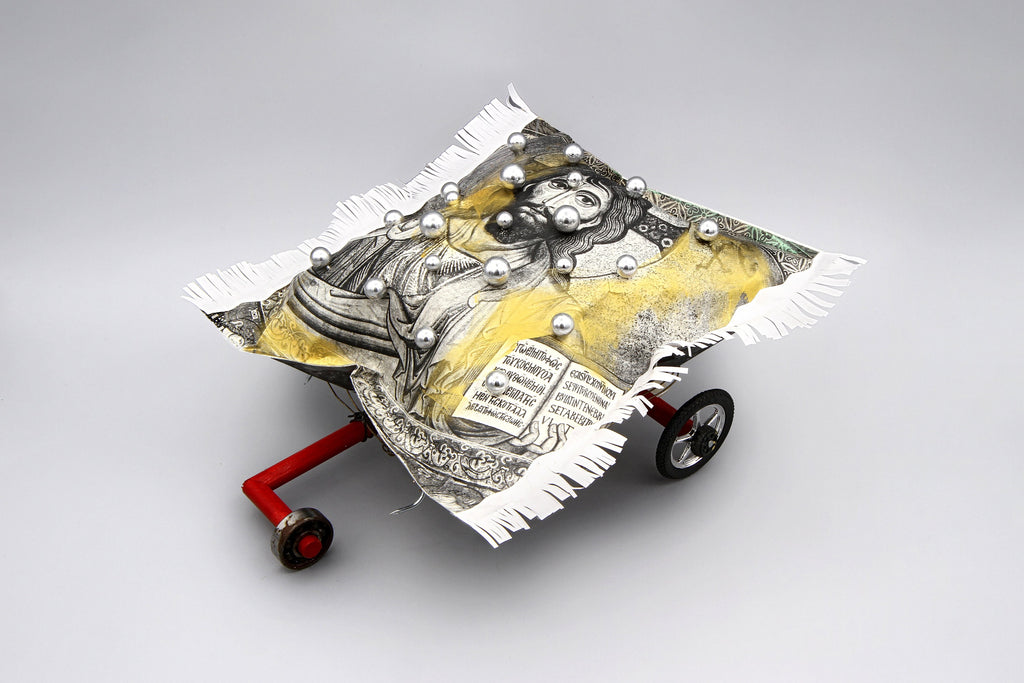 Imperial Carriage for a Byzantine Sleeping Beauty, Small Figurine Sculpture Car Tricycle, Surreal Art Home Decor, Handmade Decorative Pillow
