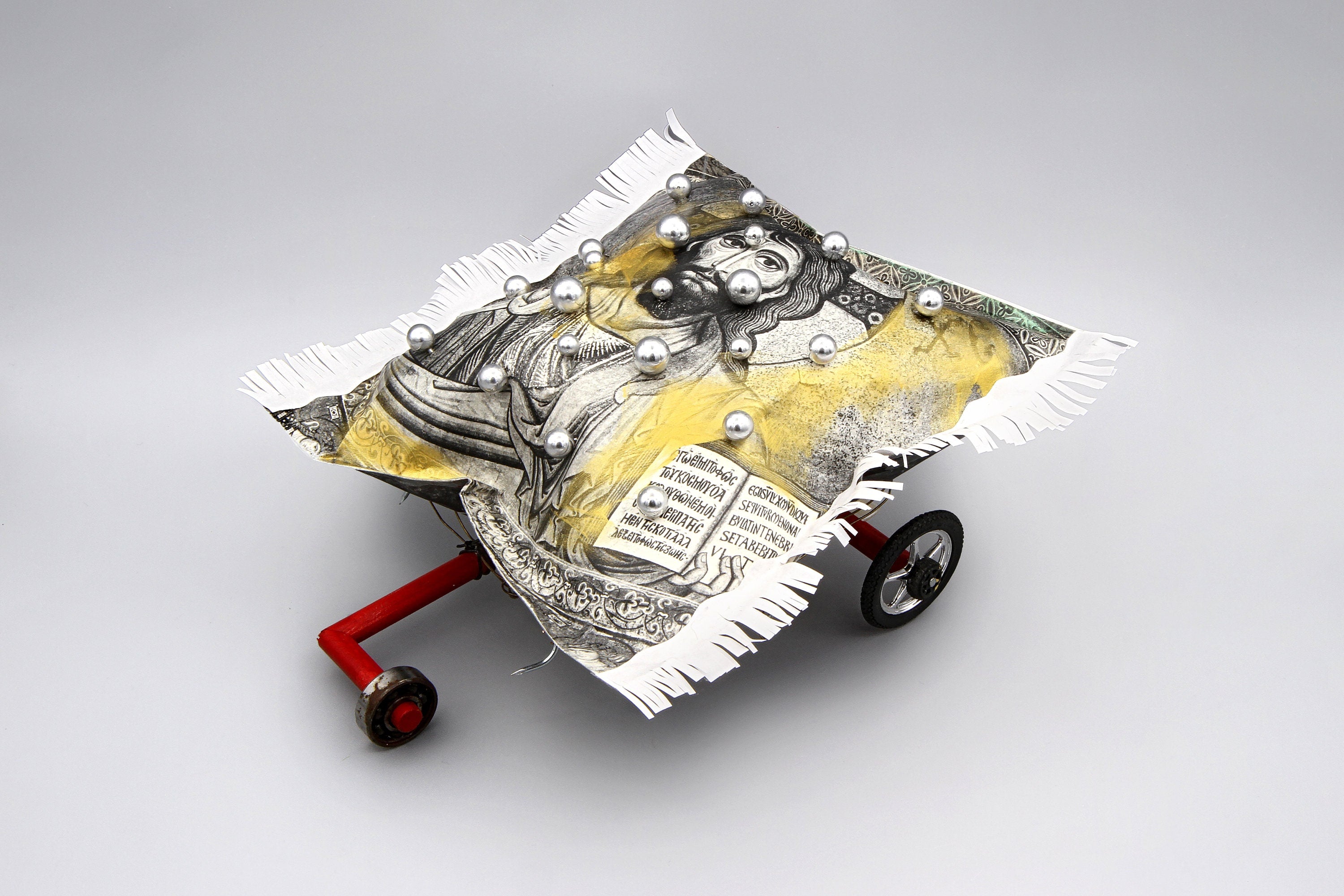 Imperial Carriage for a Byzantine Sleeping Beauty, Small Figurine Sculpture Car Tricycle, Surreal Art Home Decor, Handmade Decorative Pillow