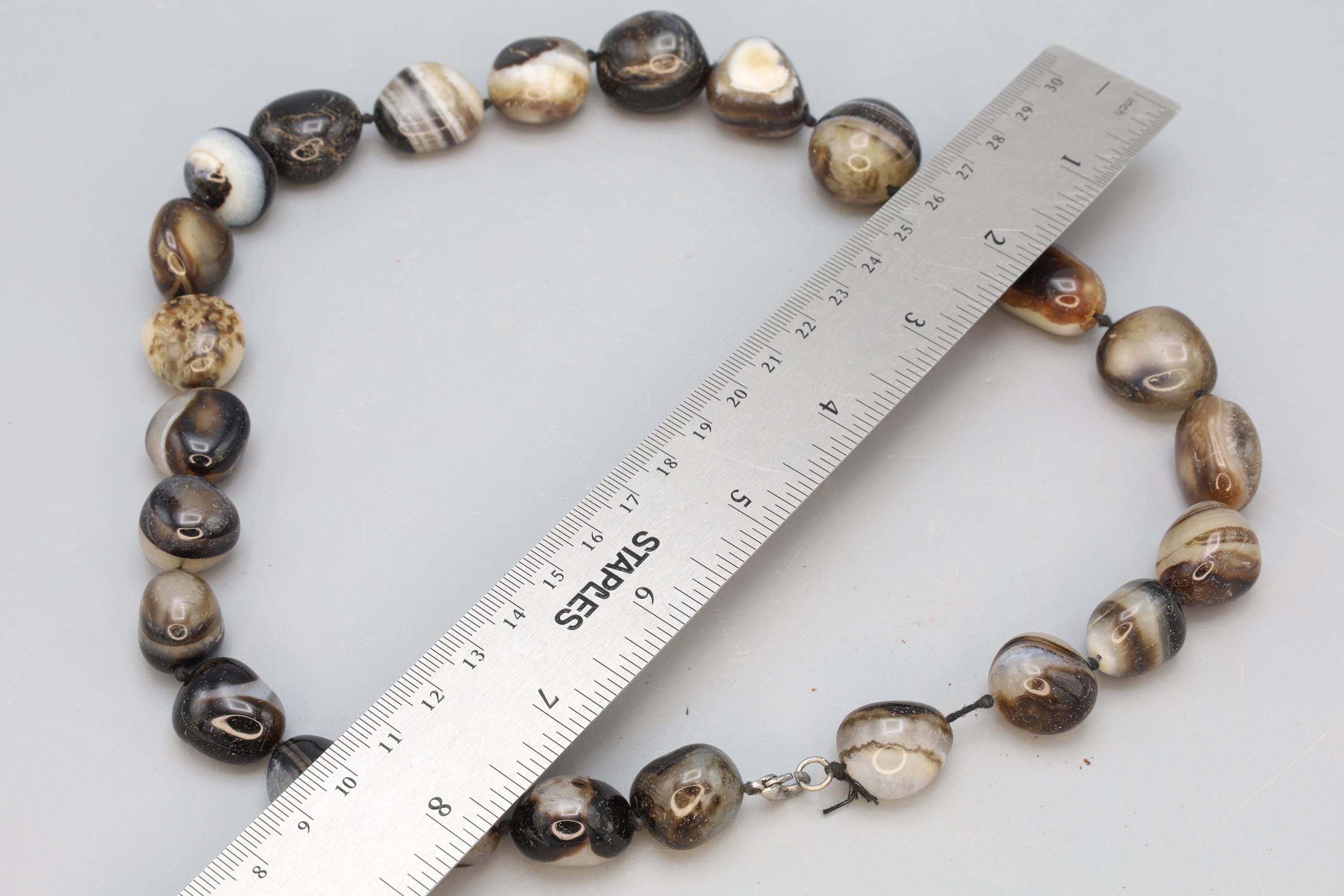 Turkish Banded Agate Beaded Necklace, Simple Starnd Of Free Form Beads, Knotted Necklace, Heavy Natural Stones, Fashion Accessories Jewelry