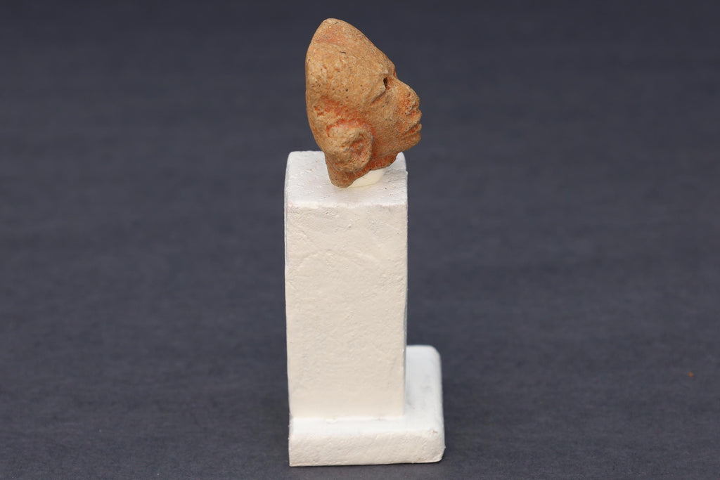 Maya Head Idol With Earrings, PreColumbian Ceramic Figurine, Mayan Campeche Classic Period Circa 950 AD, Prehispanic Mexico Antiquities Art