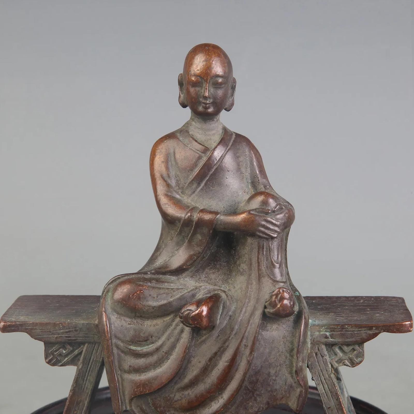 Amitabha Buddha Sitting On The Bench Enshrine, Meditating Bodhisattva, Early 20th Century Republic Period. Oriental Sculpture Art