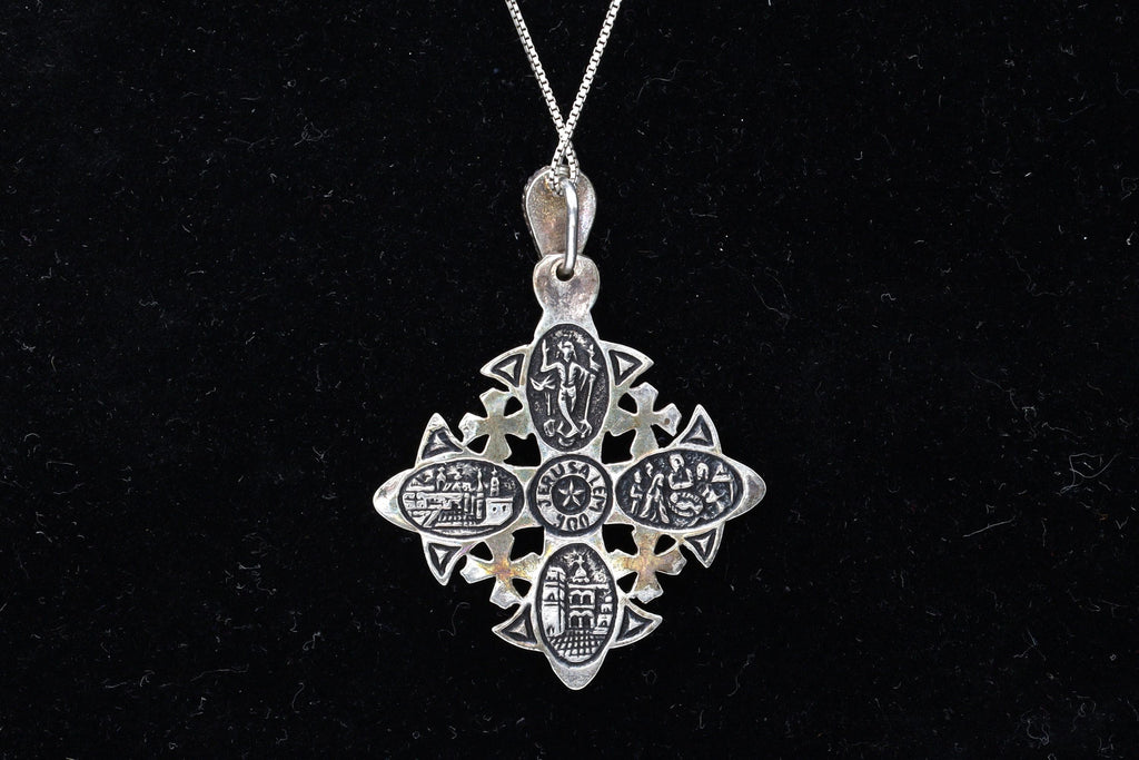 Jerusalem Cross Pendant Necklace, Crusaders Maltese Cross, 900 Silver Jewelry, Holy Land, Israel, Palestine, Vintage 1950s Accessories