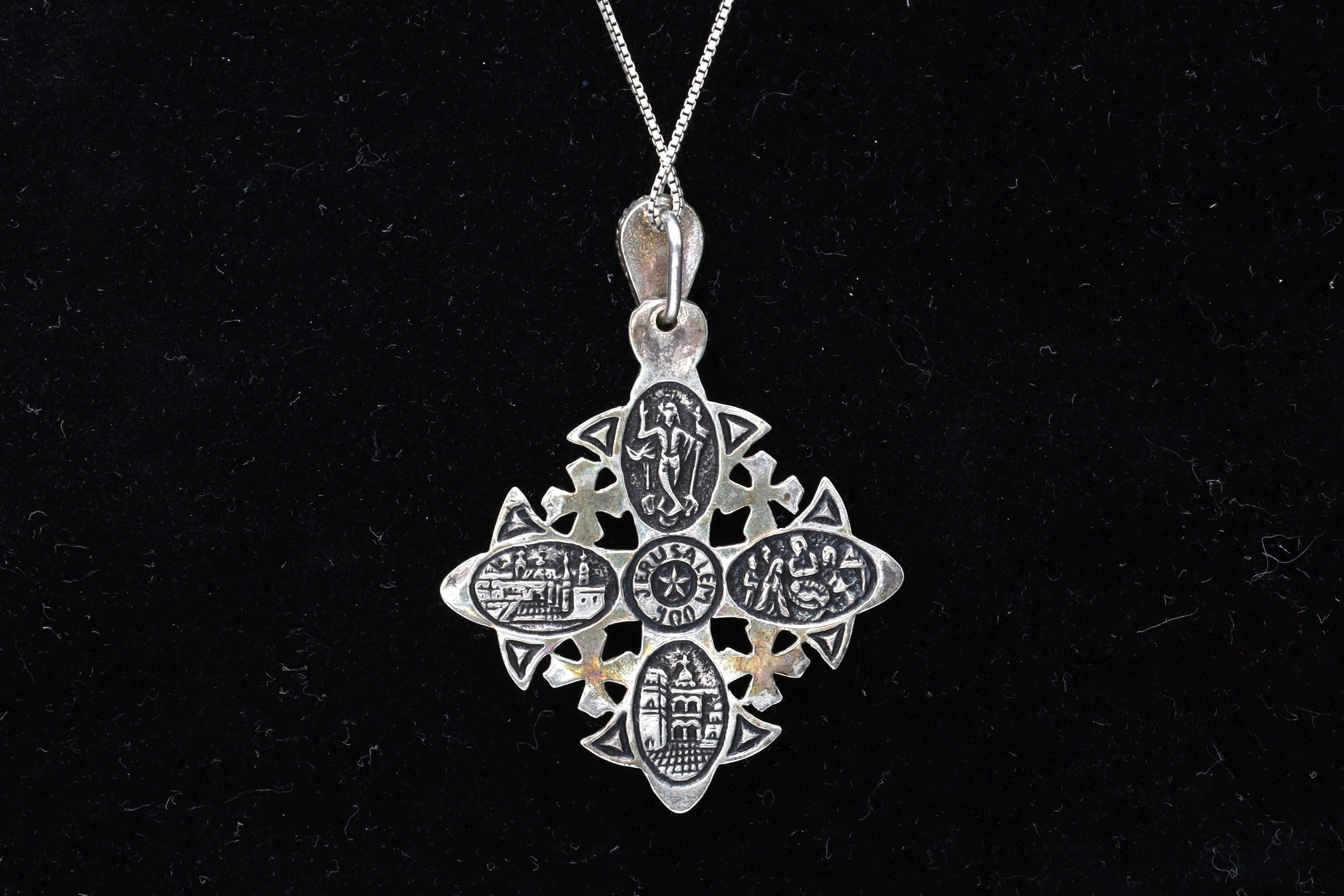 Jerusalem Cross Pendant Necklace, Crusaders Maltese Cross, 900 Silver Jewelry, Holy Land, Israel, Palestine, Vintage 1950s Accessories