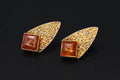 Large Stud Earrings, Gilt 925 Sterling Silver And Amber Resin Cabochon, Brutalist Design With Textured Surface, Retro Fashion Accessories