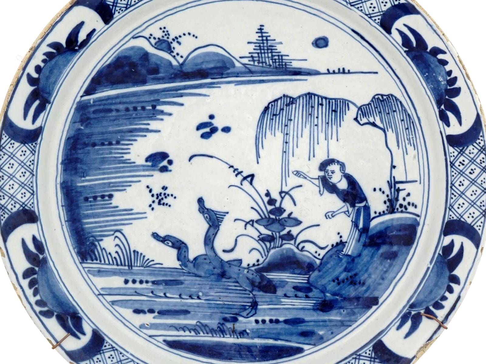 Antique 18th Century Blue And White Charger Plate, A Rare English Delf Or Probably Dutch Pottery Circa 1730s Antiques And Collectibles