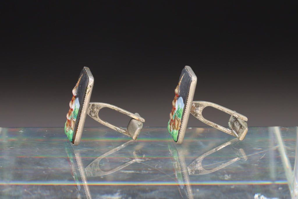 Toshikane Cufflinks, Sterling Silver And Porcelain, Chureito Pagoda, Chastain Tower, Fujiyoshida Cenotaph, Fashion Accessories And Jewlery