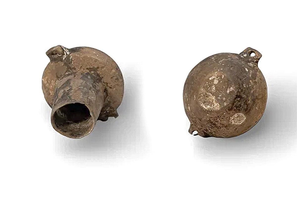 Ancient Cycladic Terracotta Collared Vessel With Two Handles, Neolithic Circa 2700 to 2200 BCE. A Dark Ceramic Utilitarian Vessel Or Jar