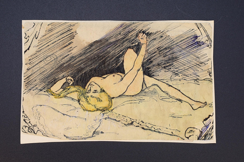 Portrait Of A Lover, Antique 1900s Art Nouveau Liberty Style Art By Paulo Antonini, Italian American Artist, Small Painting Drawing On Paper