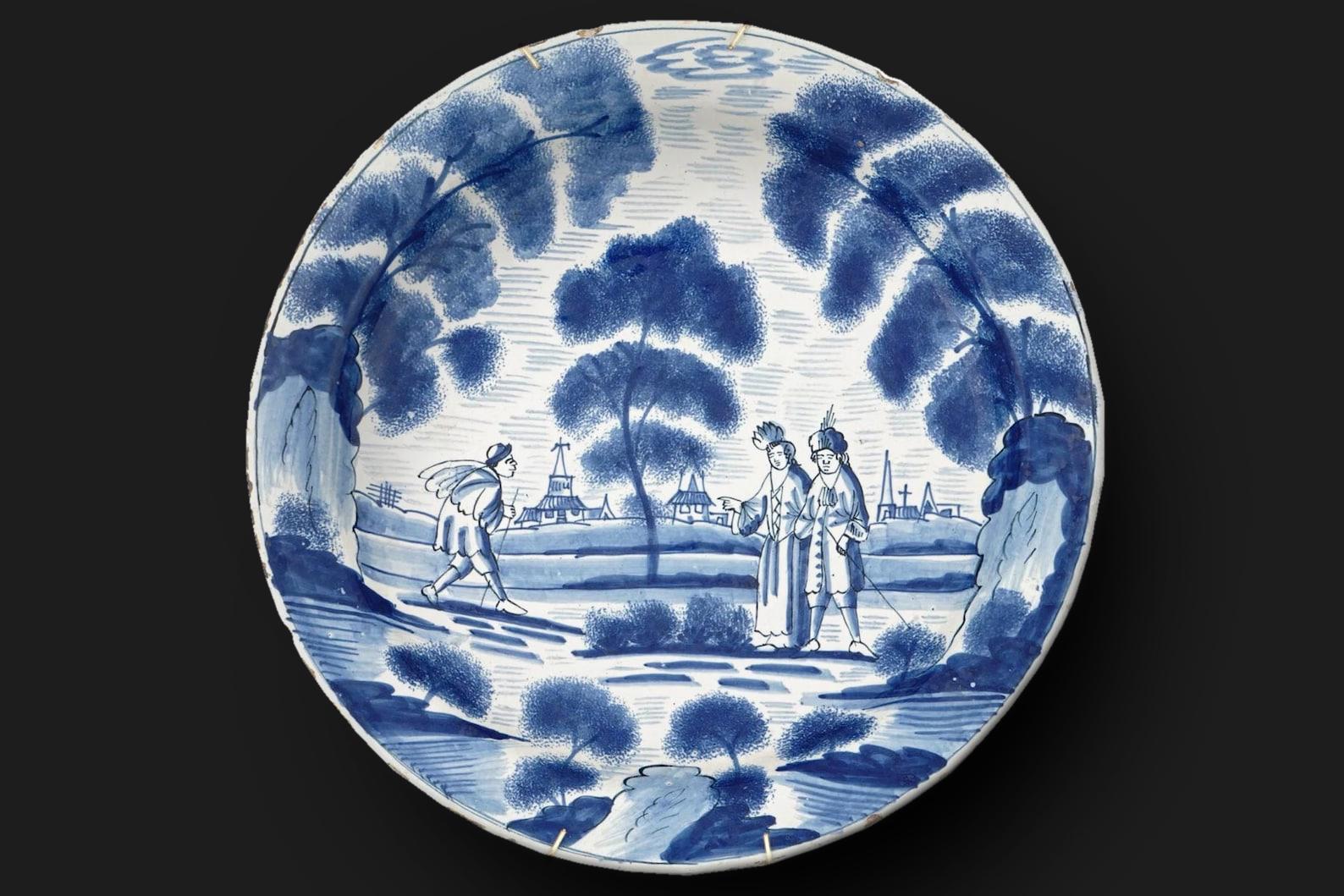 Antique 18th Century Blue And White Charger Plate, A Rare English London Or Probably Dutch Pottery Circa 1720s Antiques And Collectibles
