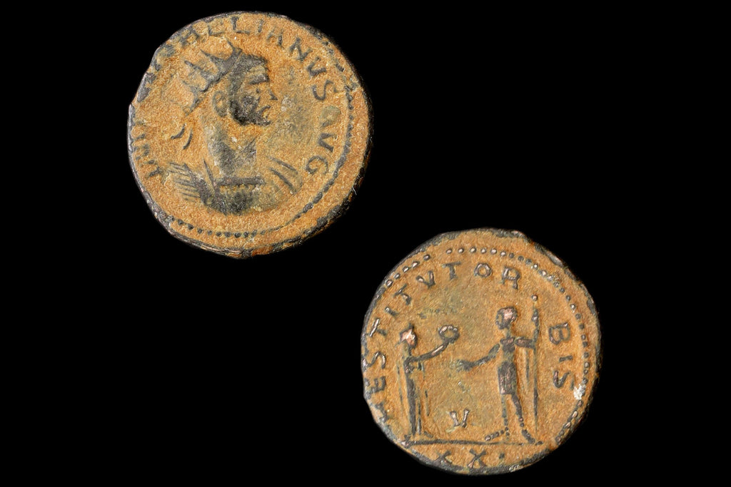 Ancient Roman Empire, Emperor Aurelian, Lucius Domitius Aurelianus 275 AD, Standard Circulation Bronze Coin RESTITVT ORBIS, Antoninianus