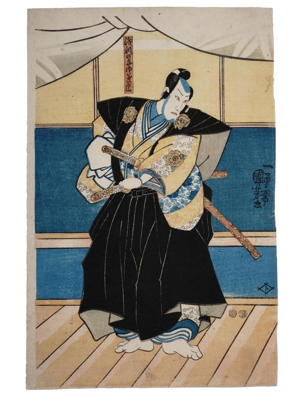 Kuniyoshi Utagawa, Japanese Edo Period, Original Antique Ukiyo-e Woodblock Print 1852, Asian Oriental Art, Kabuki Play Illustration