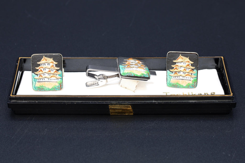 Toshikane Cufflinks, Sterling Silver And Porcelain, Chureito Pagoda, Chastain Tower, Fujiyoshida Cenotaph, Fashion Accessories And Jewelry