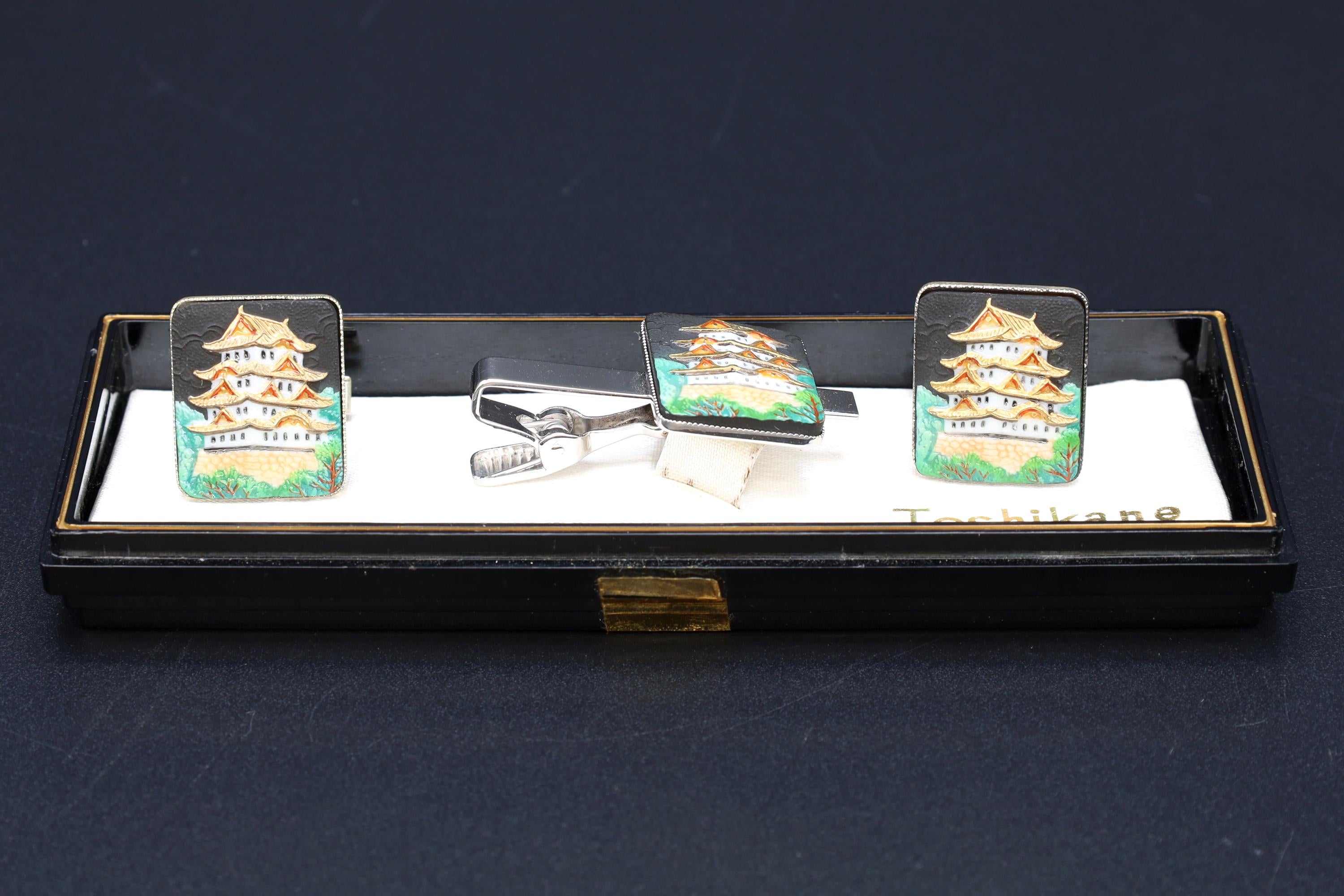 Toshikane Cufflinks, Sterling Silver And Porcelain, Chureito Pagoda, Chastain Tower, Fujiyoshida Cenotaph, Fashion Accessories And Jewelry