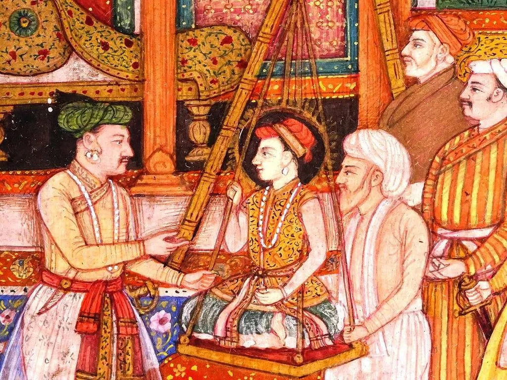 Emperor Jahangir Weighs Prince Khurram, Later Crowned Shah Jahan, Early 20th Century Indian Mughal Style Painting, A Miniature Art