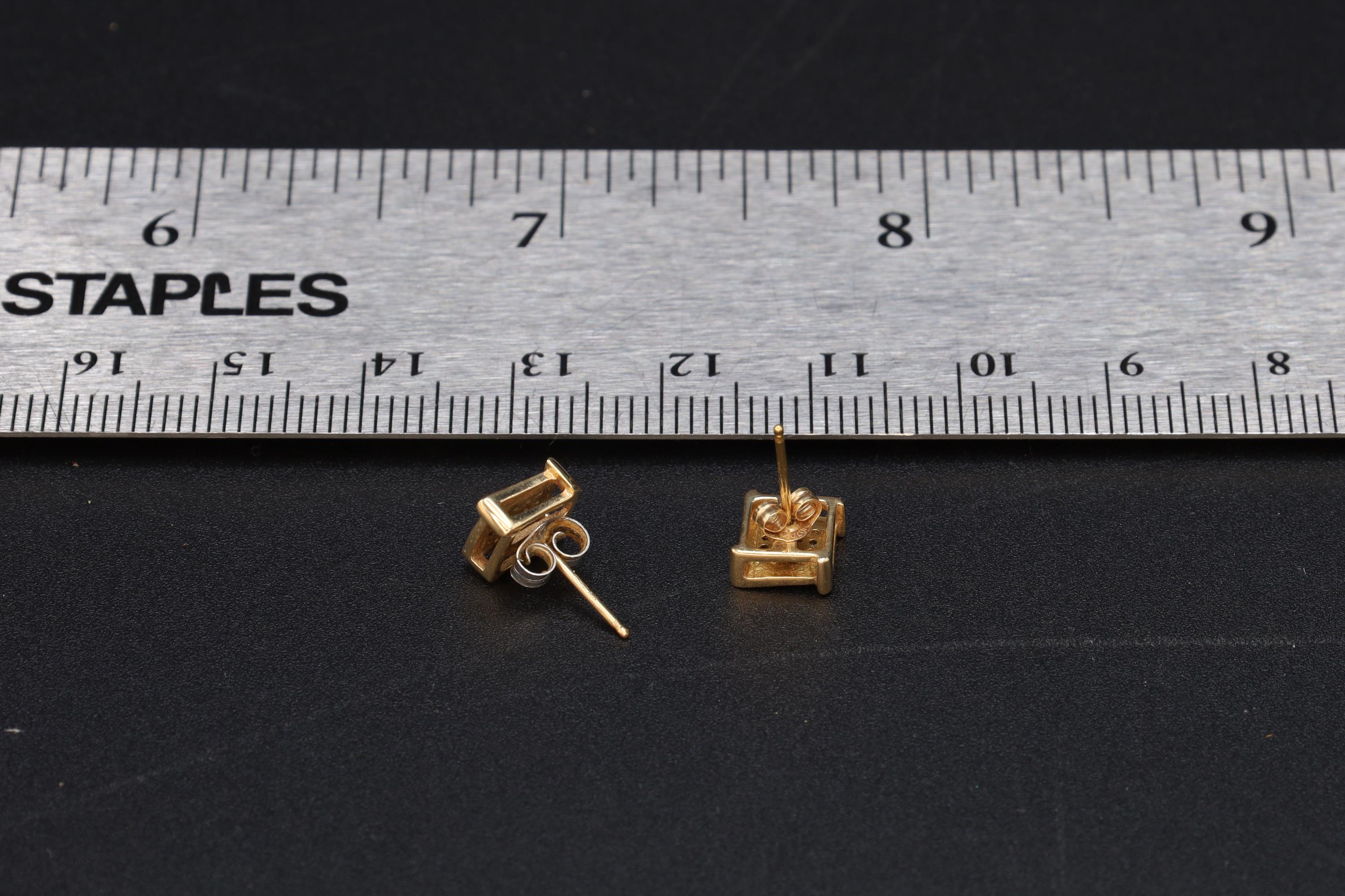 White Diamonds Grid, Small Baby Stud Earrings, Made Out With 10 Karats Yellow Gold And 32 Gemstones, Womens And Children Gold Jewelry
