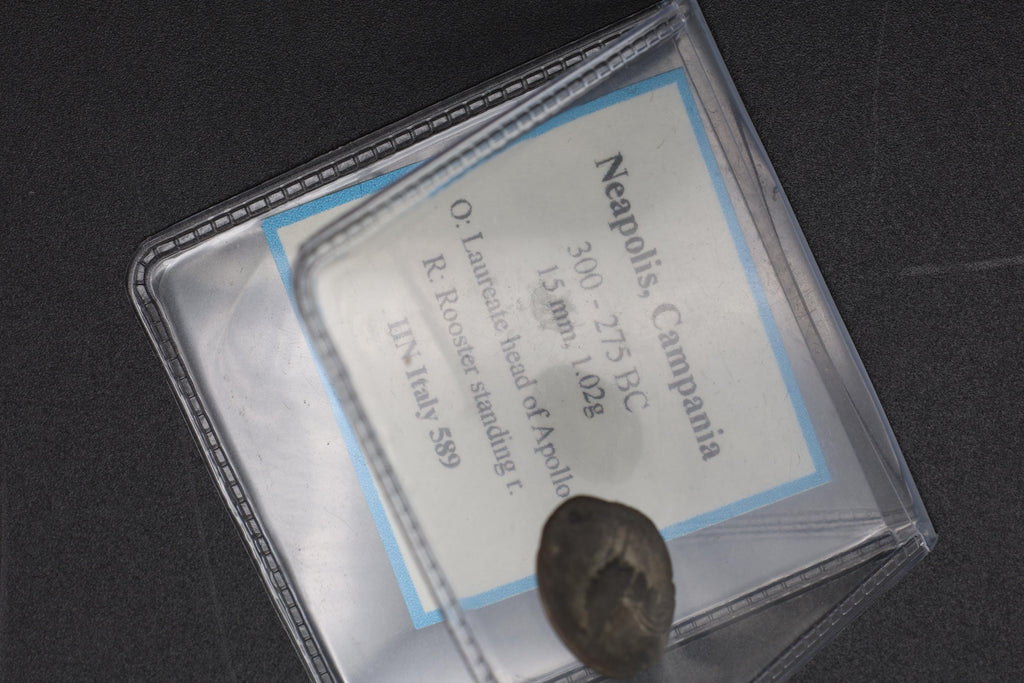 Neapolis Campania AR Coin, Ancient 300 To 275 BCE Silver Triobol With Apollo Head And Cockerel Rooster, Collectibles And Numismatics