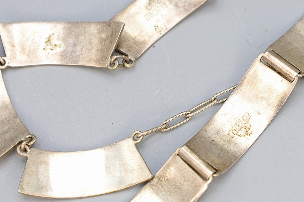 Vintage 1950s Jewelry Set, Inca Quechua 900 Silver And 18 karat Yellow Gold With Hallmarks, Necklace And Bracelet, Art Deco Fashion