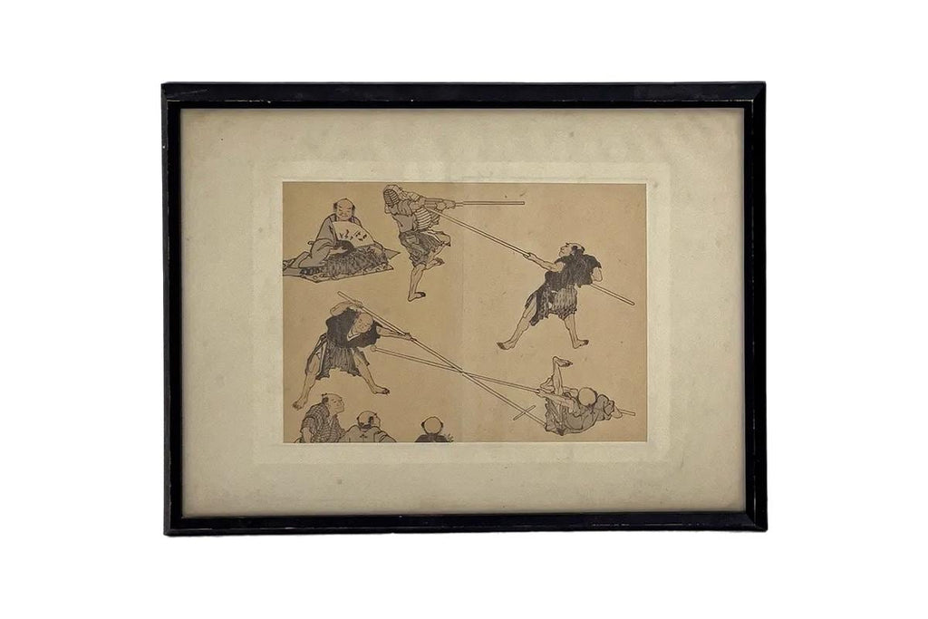 Hokusai Katsushika, Manga No 43, 1834. Denshin Kaishu Hokusai Manga. Antique Japanese Art Print, Framed, Original Book Pages