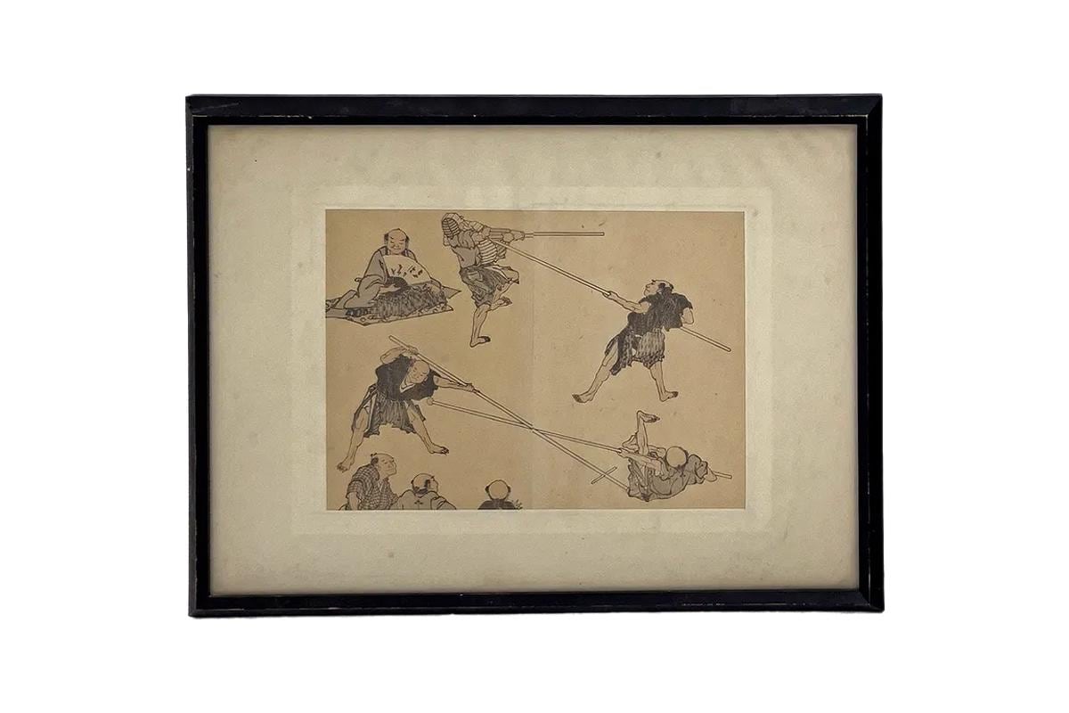 Hokusai Katsushika, Manga No 43, 1834. Denshin Kaishu Hokusai Manga. Antique Japanese Art Print, Framed, Original Book Pages