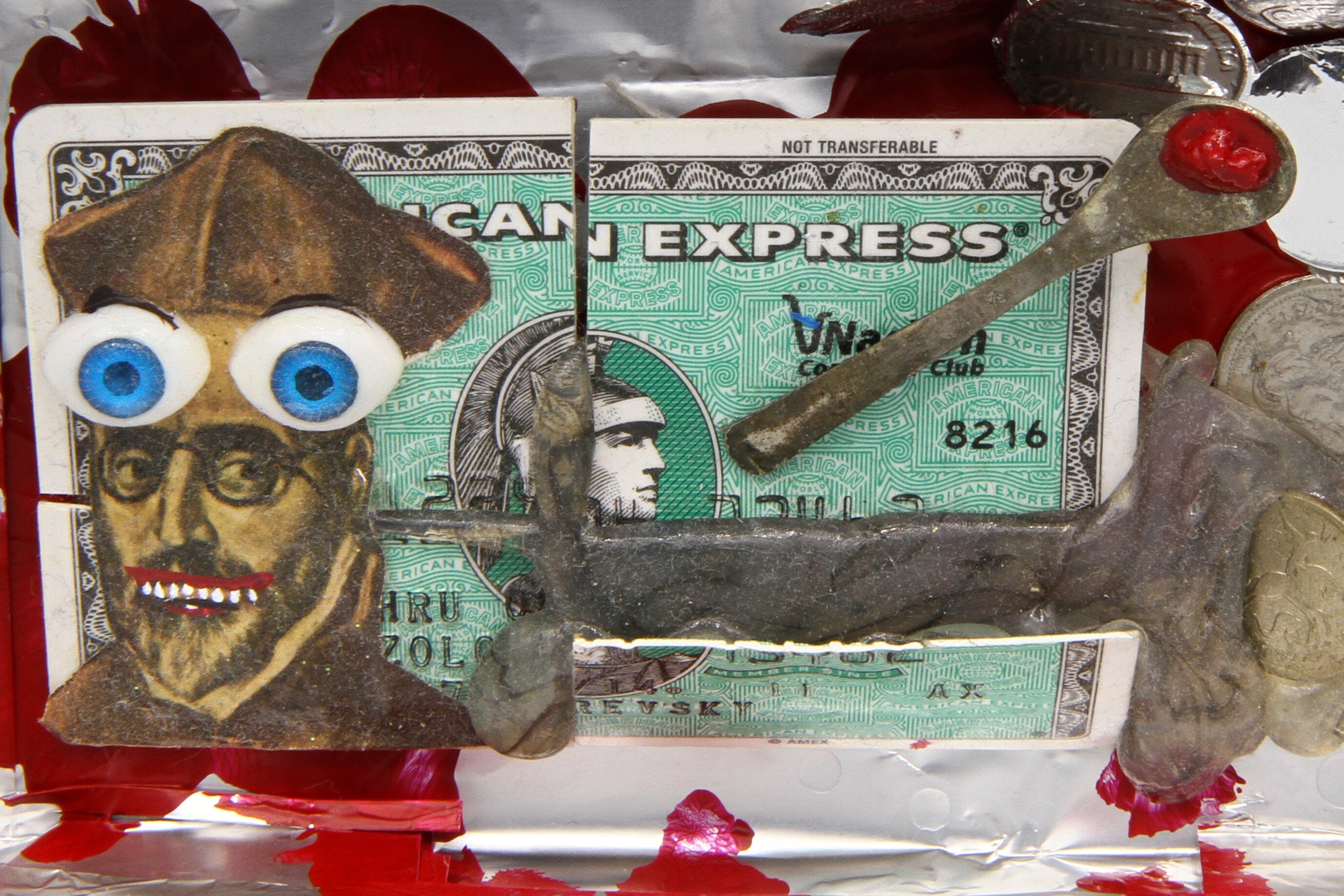 The Hidden Crimes of Mister Archbishop, Diorama Box FIgurine, Mixed Media Art Object, Punk Religious Art, Recycled Trash, Money Silver Coins