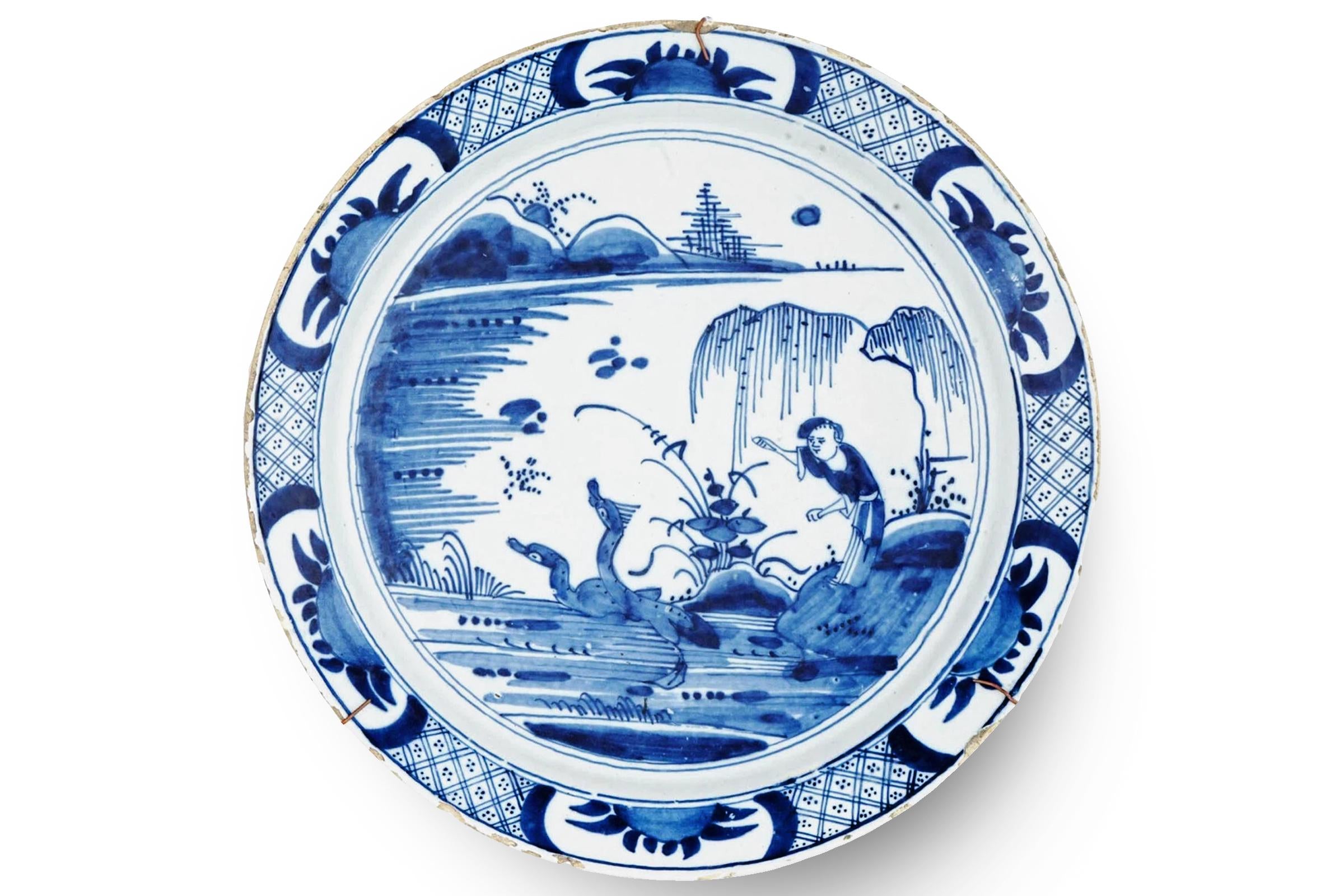Antique 18th Century Blue And White Charger Plate, A Rare English Delf Or Probably Dutch Pottery Circa 1730s Antiques And Collectibles