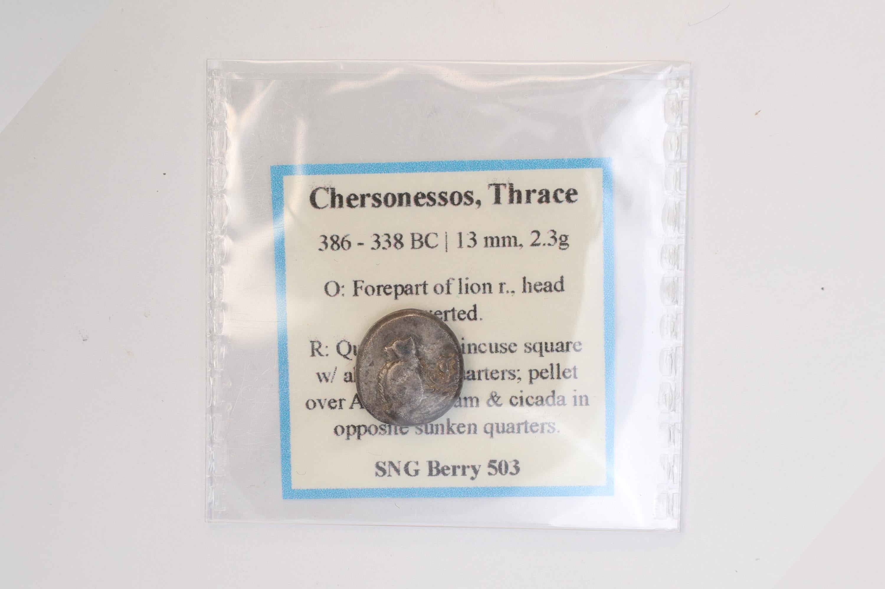 Ancient 4th Century BCE Greek Chersonesos Thrace, Hemidrachm Silver Coin, Lion, Cicada In Incuse, Numismatics Antiquities And Collectibles