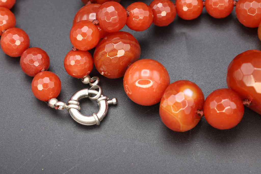 Carnelian Agate Beads, Faceted Gemstones In A Graduated Single String, Asymetric Accent, Retro 1990s Fashion Accessories, New Age Crystals